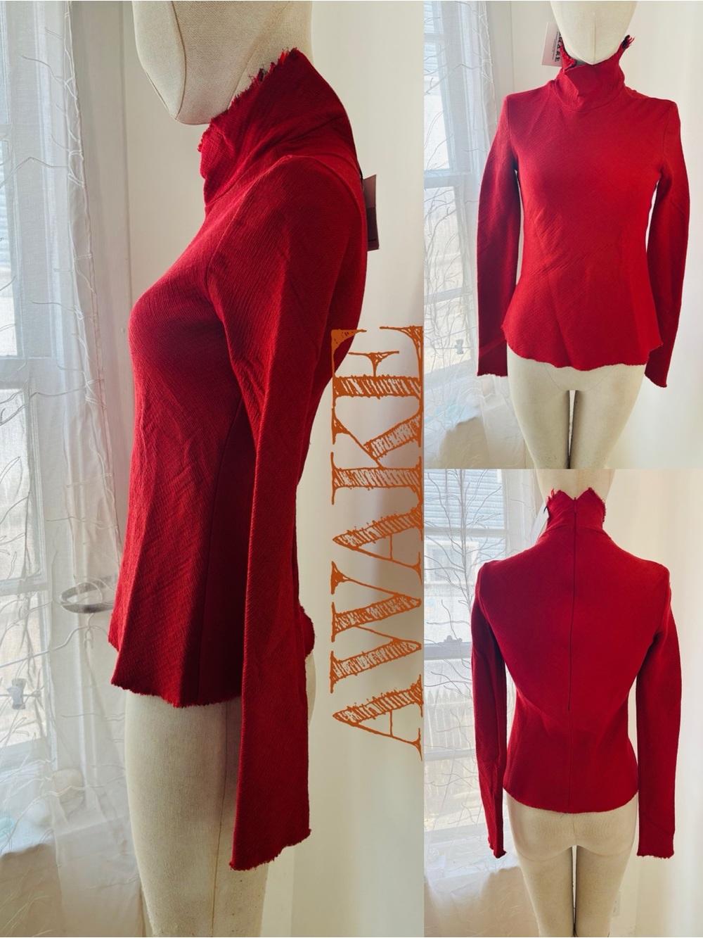 Awake Orange Red Ribbed Mock Neck Long-Sleeve Sweater